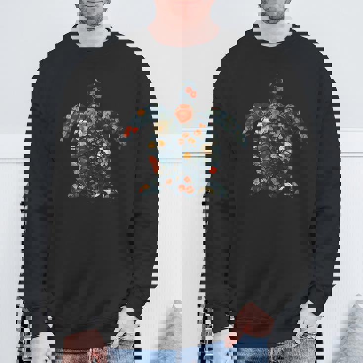 ボタニカルシルエットの花 海の花 ウミガメ スウェットシャツ 高齢者への贈り物