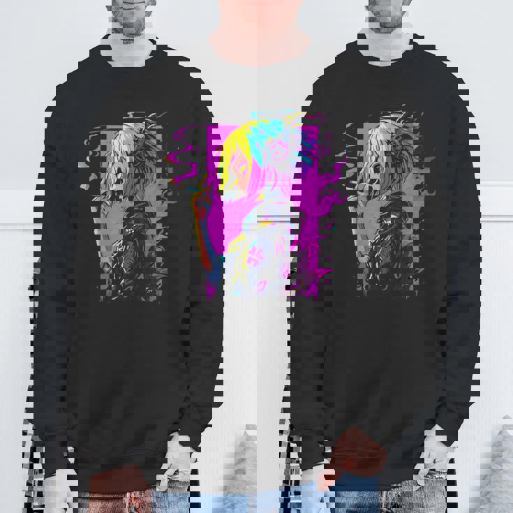 ボヘミアン・ガール、スモーキング・ガールのサイバーパンク・イラストレーション スウェットシャツ 高齢者への贈り物