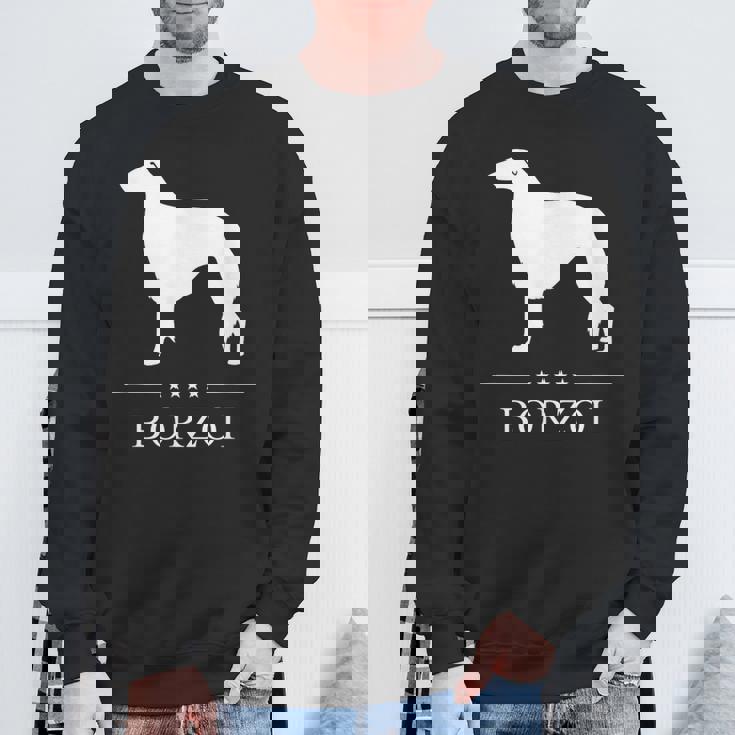 ボルゾイ犬の白いシルエット スウェットシャツ 高齢者への贈り物