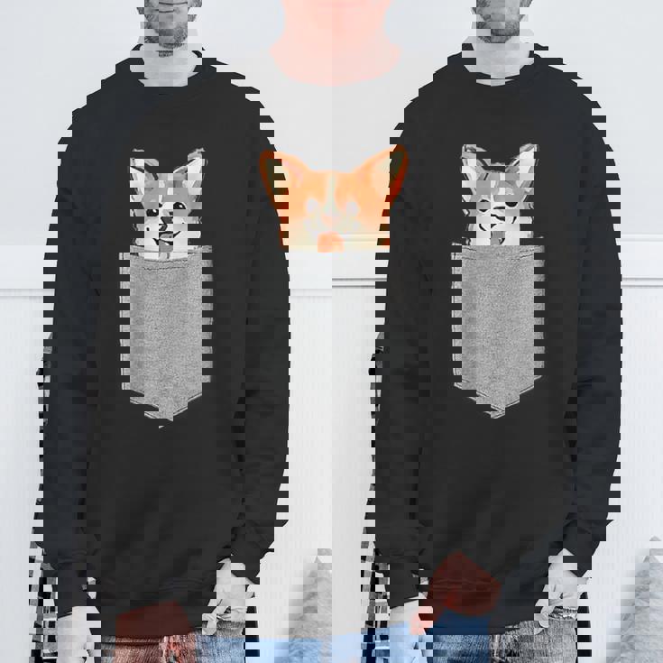 ポケットから覗く可愛いコーギーのデザイン スウェットシャツ 高齢者への贈り物