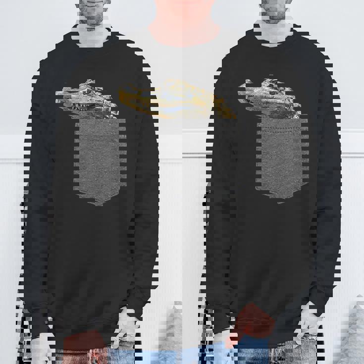 ポケットにワニ 愉快なアニマルデザイン スウェットシャツ 高齢者への贈り物