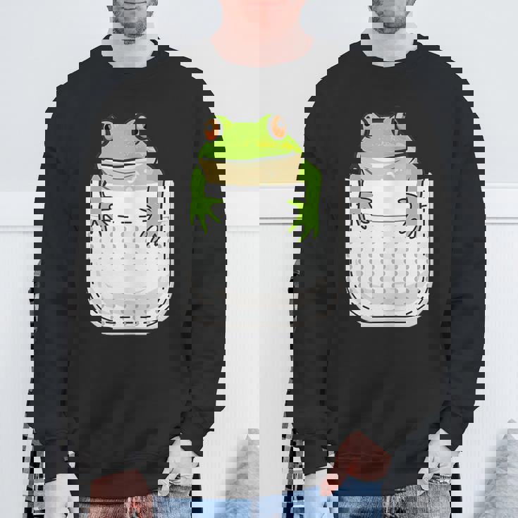 ポケットに入ったカエルのシャツ 面白いカエルのtシャツ カエルの恋人 スウェットシャツ 高齢者への贈り物