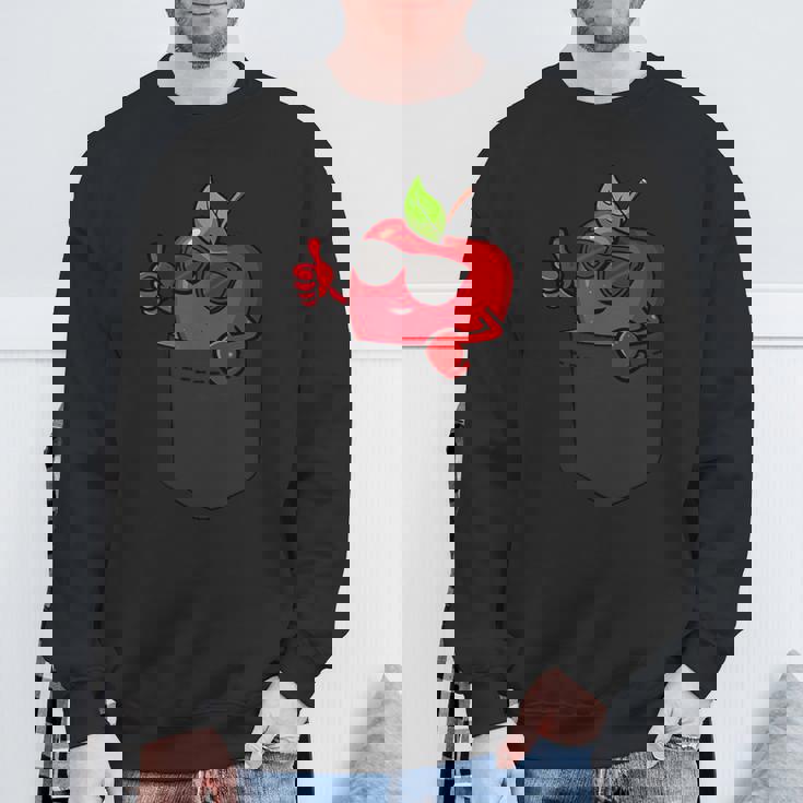 ポケットに入ったクールなリンゴ、サングラスをかけたリンゴのぞき見。 スウェットシャツ 高齢者への贈り物