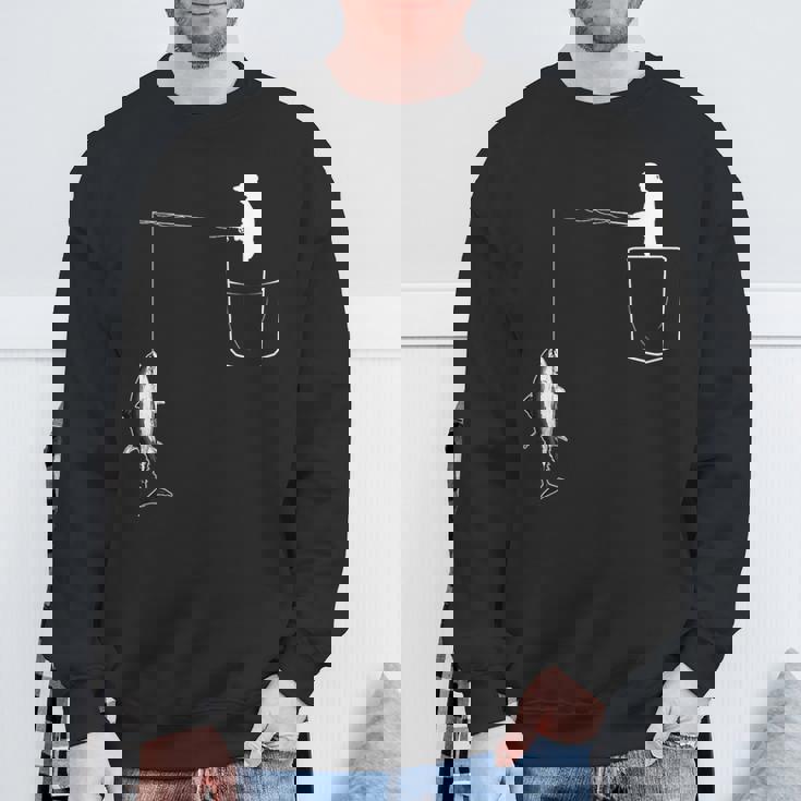 ポケットに入ったマグロ 魚釣り 面白い漁師 スウェットシャツ 高齢者への贈り物