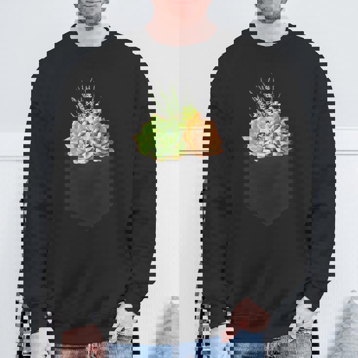 ポケットに入った多肉植物、胸にエケベリアセダム スウェットシャツ 高齢者への贈り物