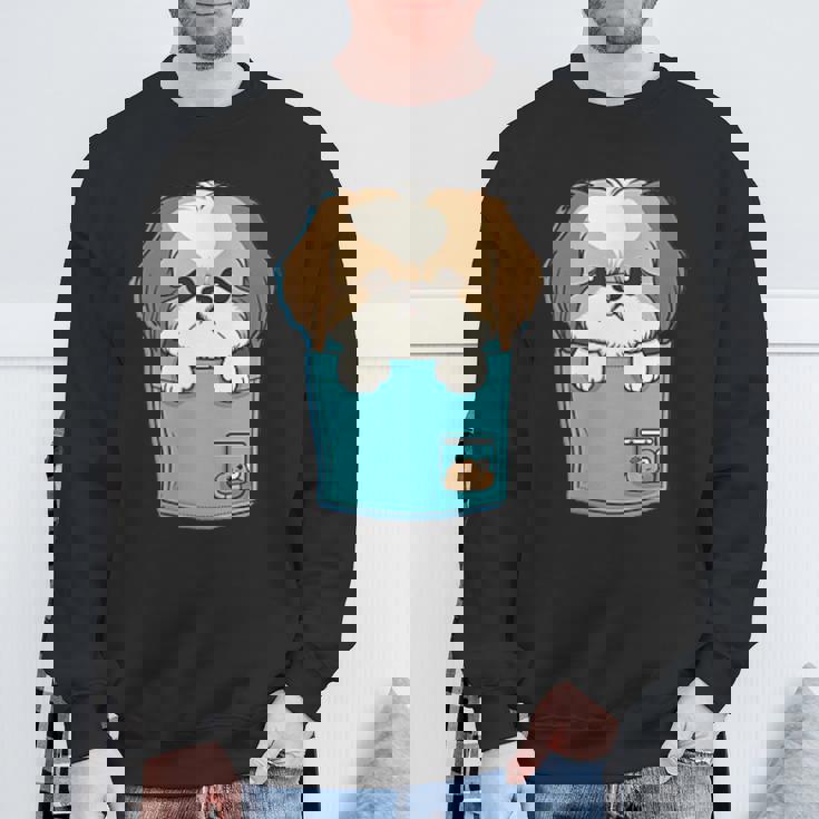 ポケット犬好きにはたまらないシーズー犬 スウェットシャツ 高齢者への贈り物