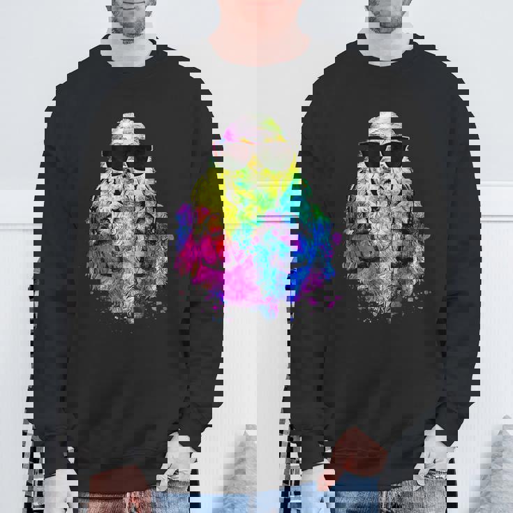 ポップアート アメリカンコッカー スパニエル 犬のポートレート ヘッドフォン付き スウェットシャツ 高齢者への贈り物