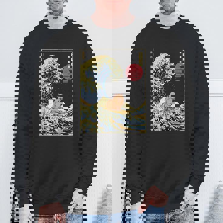 ポメラニアン 日本の神奈川波 おもしろサーフドッグ スウェットシャツ 高齢者への贈り物