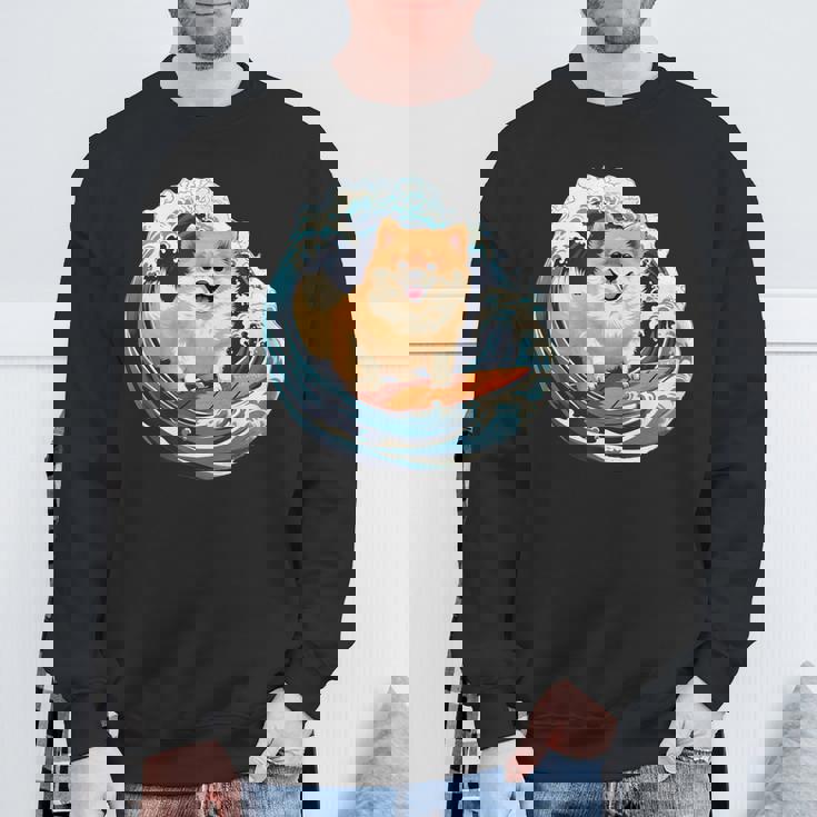 ポメラニアン 面白いtシャツ 犬 イヌ サーフィン 夏 かわいい メンズ 子供 おもしろ 服 グッズ ネタ スウェットシャツ 高齢者への贈り物