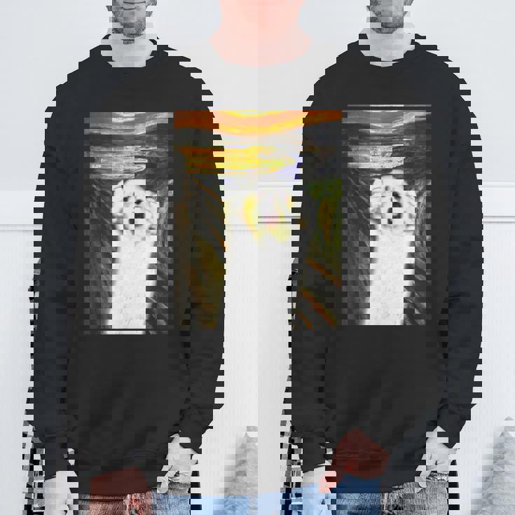 マルチーズ 面白いtシャツ 犬 ムンクの叫び かわいい メンズ 子供 おもしろ 服 グッズ ネタ わんこ スウェットシャツ 高齢者への贈り物