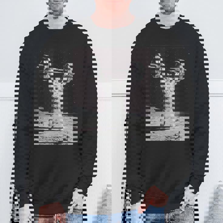 ムーンキャット 筋トレ 猫 フィットネス ジム ウェイトリフティング トレーニング 面白い猫 おもしろ スウェットシャツ 高齢者への贈り物