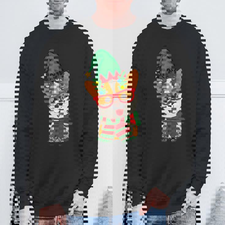 メリークリスマス かわいいオタクウェールズコーギー エルフの帽子とスカーフ付き スウェットシャツ 高齢者への贈り物