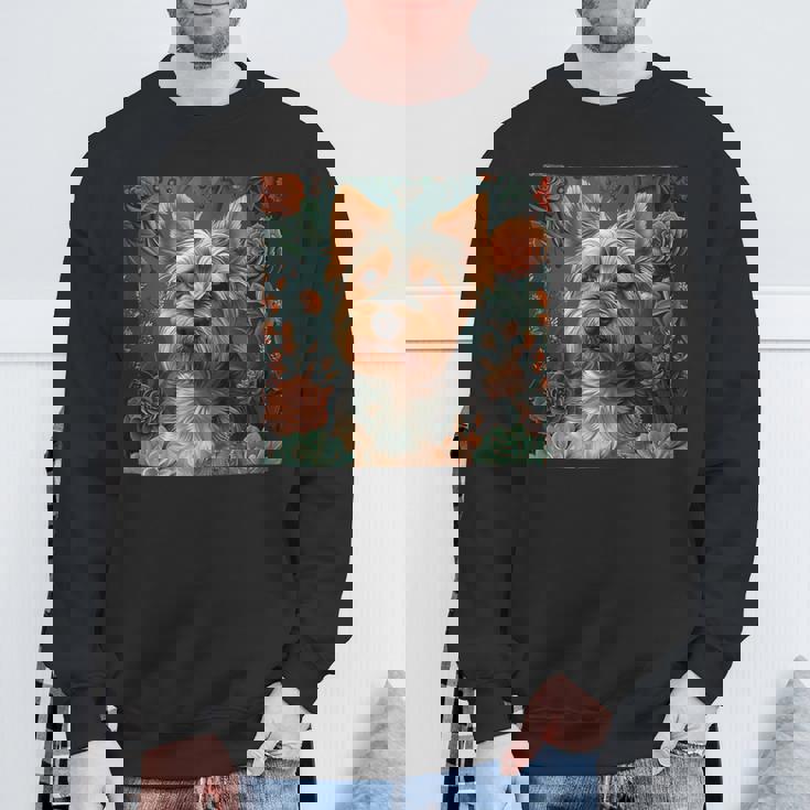 ヨークシャーテリア、ボーホースタイルのグラフィックの周りに多肉植物が描かれています。 スウェットシャツ 高齢者への贈り物