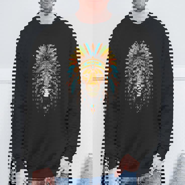 ライオン インディアン ヘッドドレス 羽 部族 ライオン スウェットシャツ 高齢者への贈り物