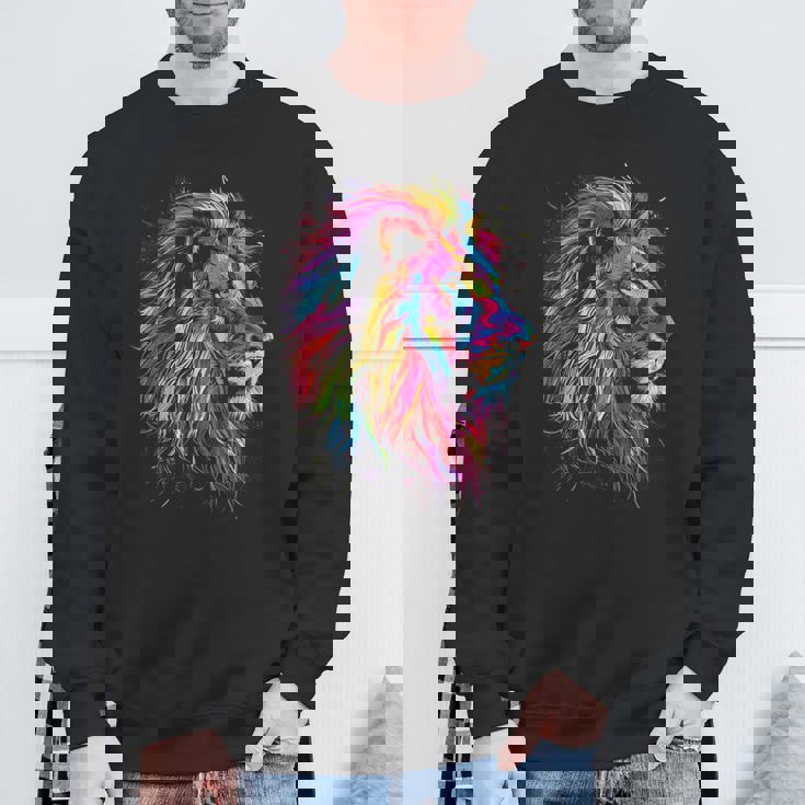 ライオンアート 抽象 カラフル 動物 グラフィック ライオン スウェットシャツ 高齢者への贈り物