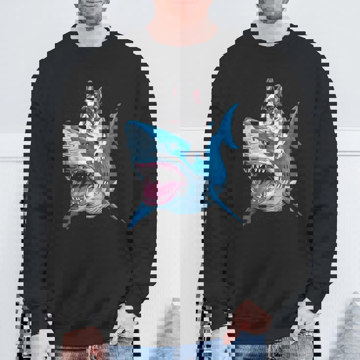 ライディング シャーク フレンチブルドッグ 長袖tシャツ スウェットシャツ 高齢者への贈り物