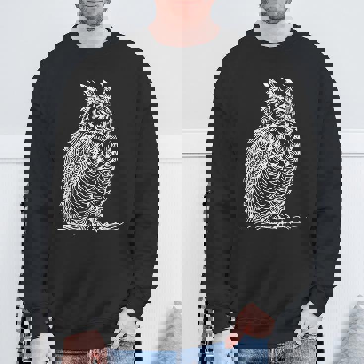 ラインアート 鳥・鳥類学者 オオツノフクロウ スウェットシャツ 高齢者への贈り物