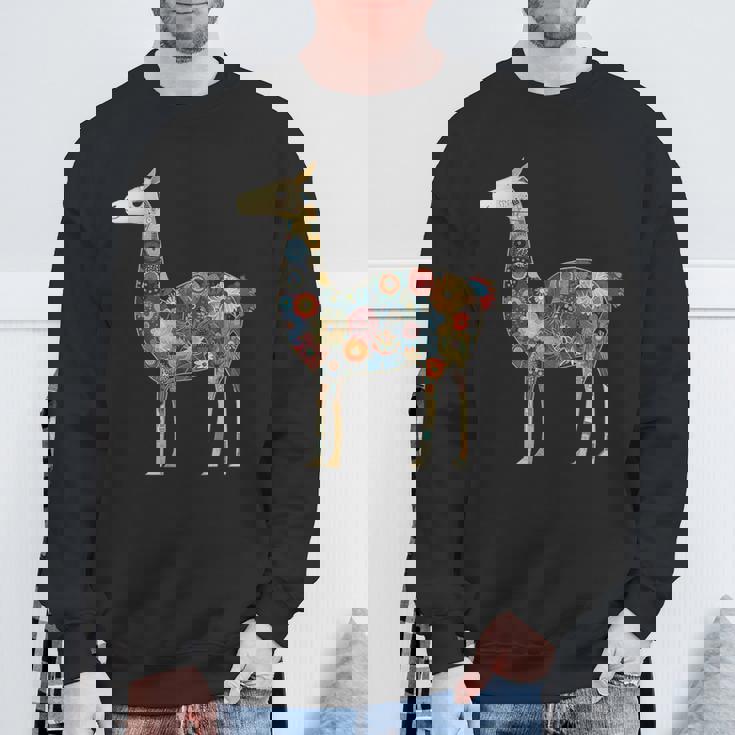 ラマ アルパカ フローラル カラフル 花 ペルーのお土産 スウェットシャツ 高齢者への贈り物