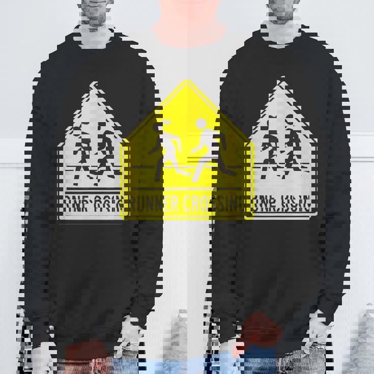 ランナー クロッシング サイン モチベーションを高める 面白い ランニング スウェットシャツ 高齢者への贈り物