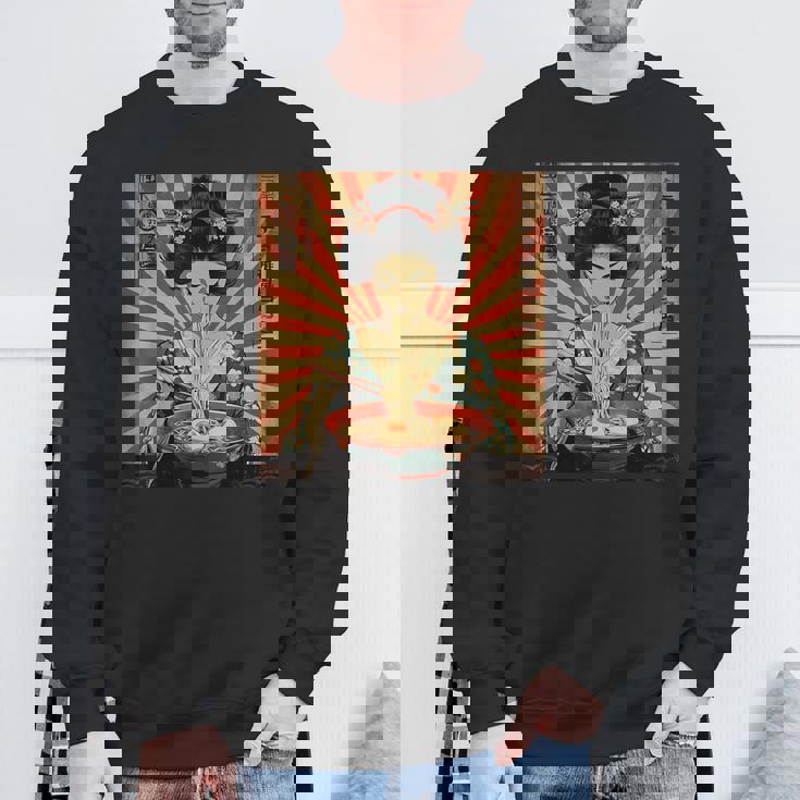 ラーメンをすする芸者 スウェットシャツ 高齢者への贈り物