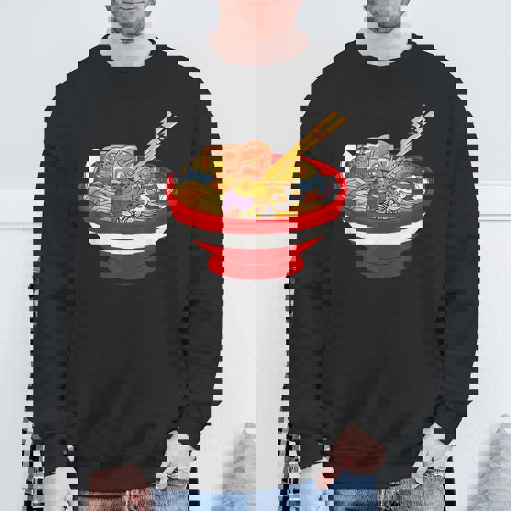 ラーメンを食べる三匹のかわいいカエルのお揃い アニメ恋人 食通 スウェットシャツ 高齢者への贈り物