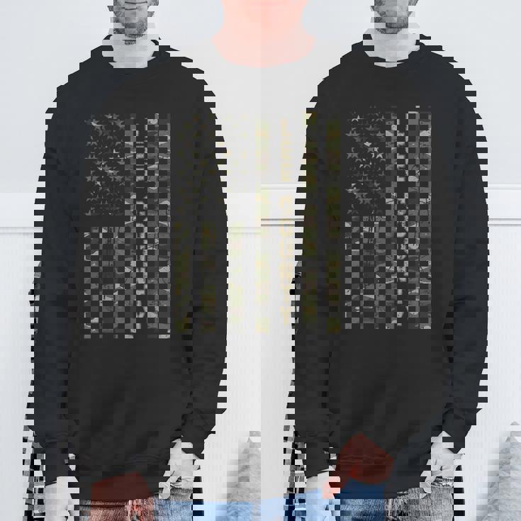 リー郡 アメリカ合衆国 アンティーク調迷彩 米国旗付き スウェットシャツ 高齢者への贈り物