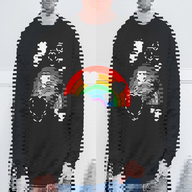 レインボーカラー ホワイト ハート ハート 雨 虹 旗 スウェットシャツ 高齢者への贈り物