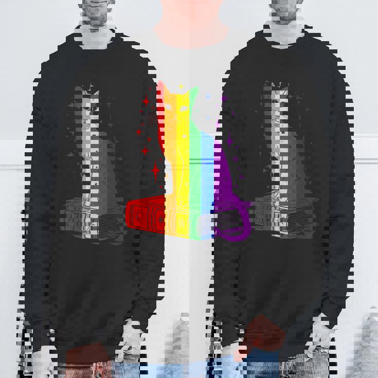 レインボー猫と本と星 Lgbt プライド スウェットシャツ 高齢者への贈り物