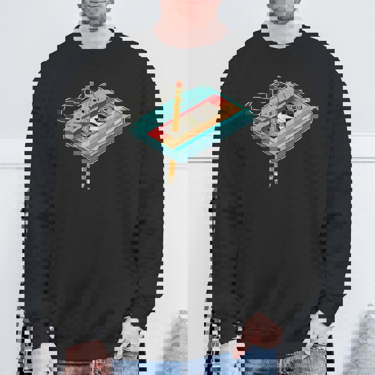 レトロ カセット テープ ペンシル 80 年代 90 年代の音楽ミックステープの振り返り スウェットシャツ 高齢者への贈り物