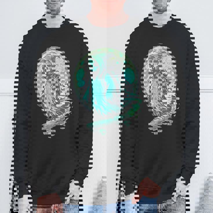 レトロ スケーター オバケ スカル スケートボード ハロウィン 不気味 スケルトン 骸骨 面白い ギフト ストリート スウェットシャツ 高齢者への贈り物