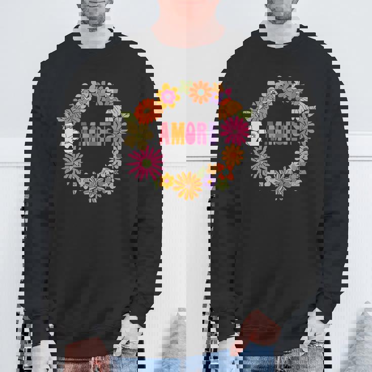 レトロ ボーホー フラワー アモーレ 愛 イタリア語 イタリア 旅行 スウェットシャツ 高齢者への贈り物