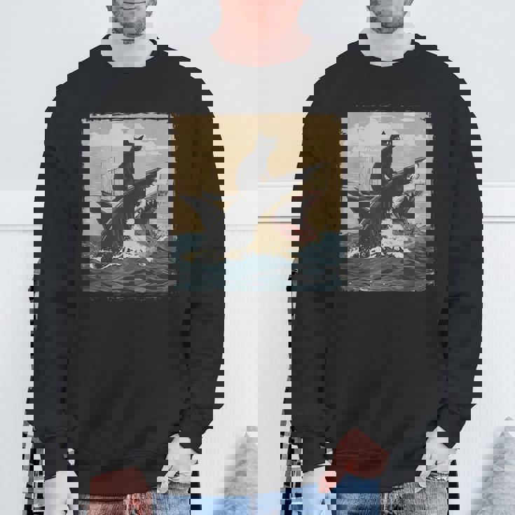 レトロ 猫 噛む サメ ユーモラス 猫 駄洒落 ミーム 猫s サメ スウェットシャツ 高齢者への贈り物