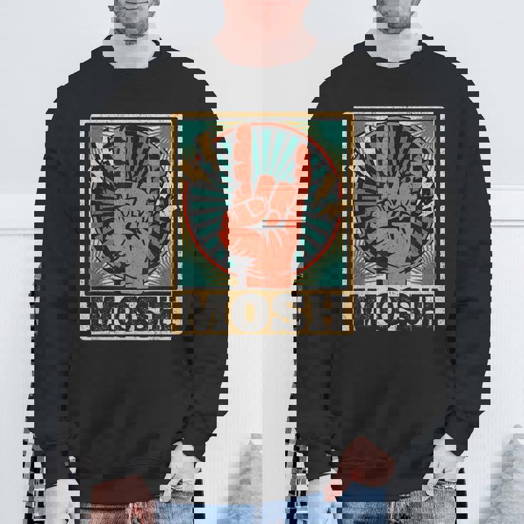 レトロなヴィンテージサインオブザホーンモッシュヘビーロックミュージック スウェットシャツ 高齢者への贈り物