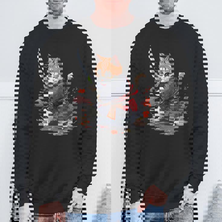 レトロな日本の侍猫グラフィック 猫愛好家 スウェットシャツ 高齢者への贈り物