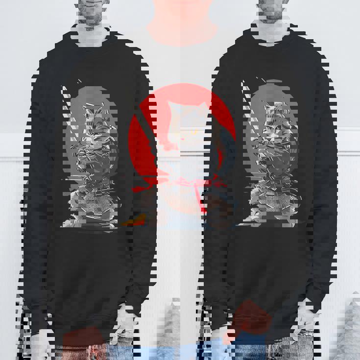 レトロな日本の侍猫グラフィック 猫愛好家 スウェットシャツ 高齢者への贈り物