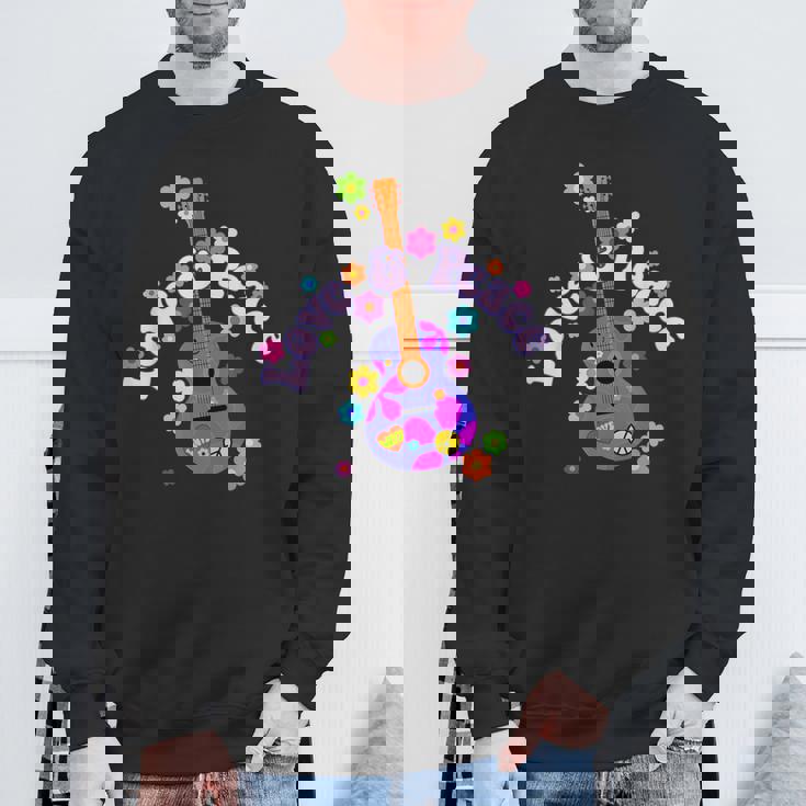 レトロフラワーパワーギター-ラブアンドピース2-ファンファン スウェットシャツ 高齢者への贈り物