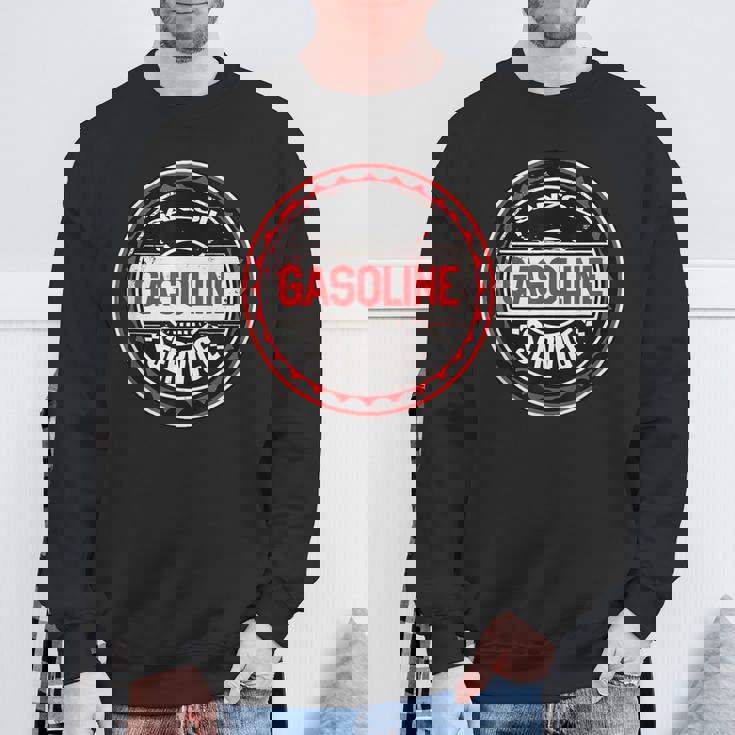 レトロヴィンテージガソリンスタンドanzoil モーターオイル 車 バイク ガレージ スウェットシャツ 高齢者への贈り物