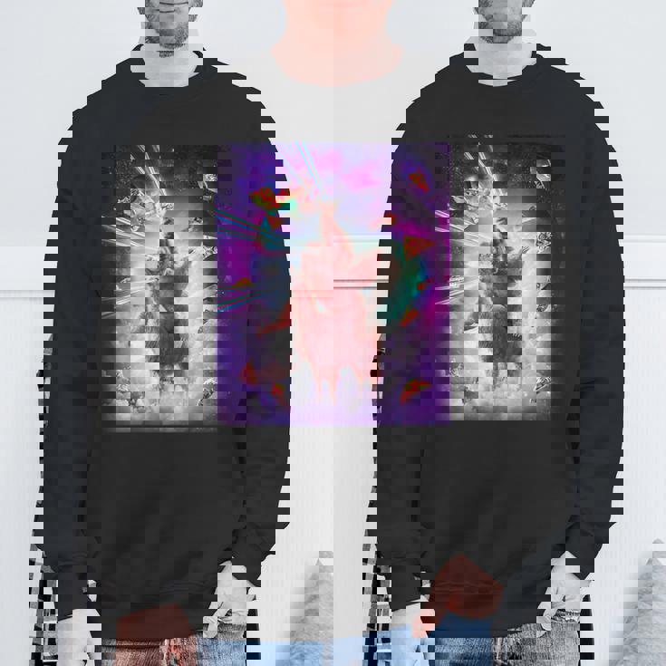 レーザーアイズスペースキャットライディングナマケモノ、ラマ-レインボー スウェットシャツ 高齢者への贈り物