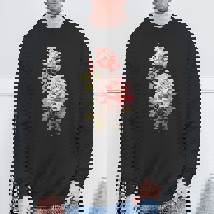 ローズシャツ 美しいピンクのバラとつぼみ スウェットシャツ 高齢者への贈り物