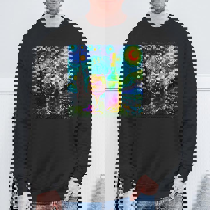 ワイン 酒 面白いtシャツ ゴッホ 星月夜 飲み おもしろ 飲み会 のんべえ メンズ 居酒屋 ネタ スウェットシャツ 高齢者への贈り物