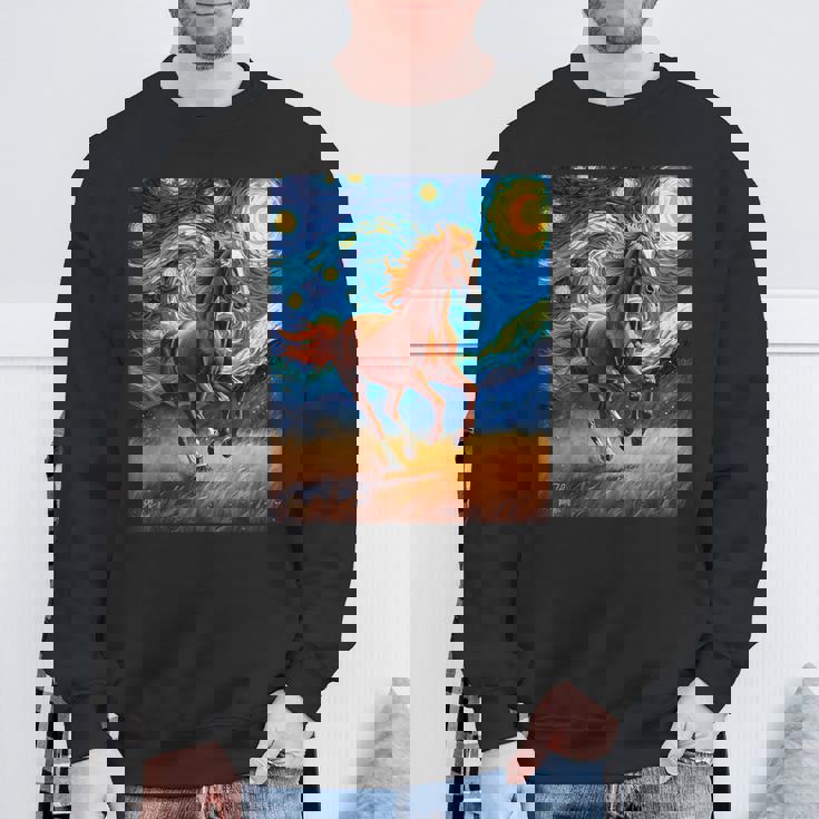 ヴァンゴッホの星空の夜ワイルドホースマスタングアニマル愛好家 スウェットシャツ 高齢者への贈り物