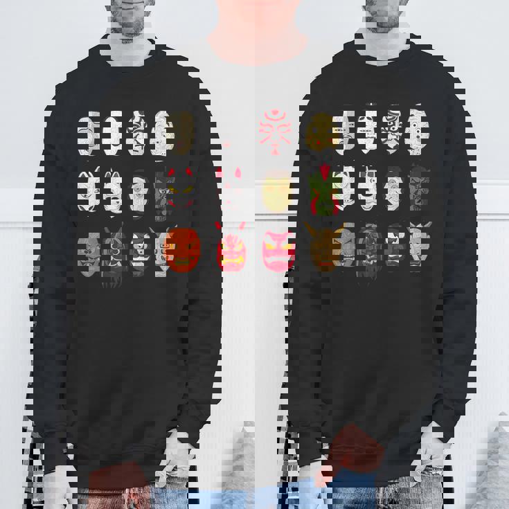 ヴィンテージ グラフィカル 日本 アート 天狗 きつね ひょっとこ マスク スウェットシャツ 高齢者への贈り物