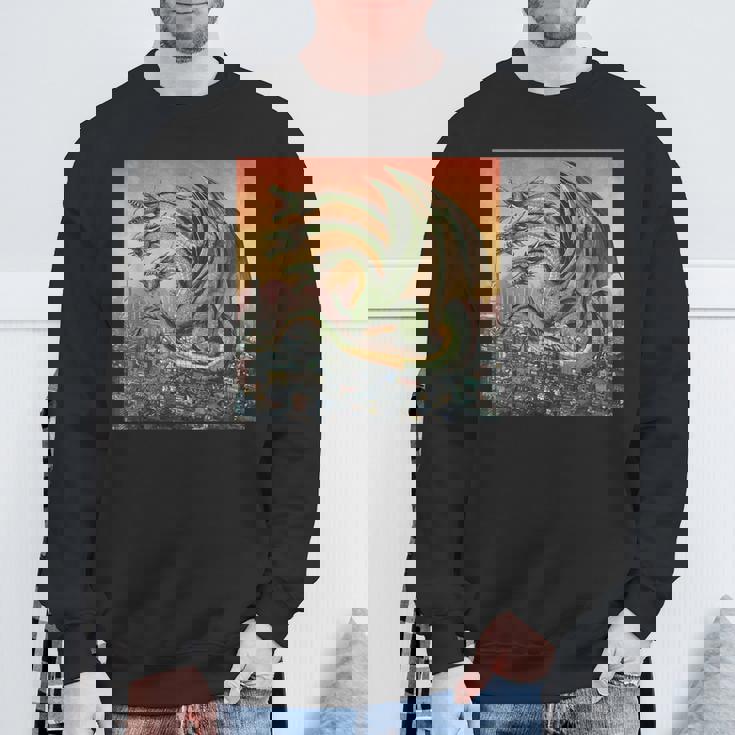 ヴィンテージ ドラゴンキング ギドラ アート 夕日 日本人 キッズ 男性 スウェットシャツ 高齢者への贈り物