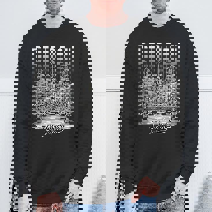 ヴィンテージ ピッツバーグ スカイライン ドローイング バーグ スチール シティ ブリッジ スウェットシャツ 高齢者への贈り物