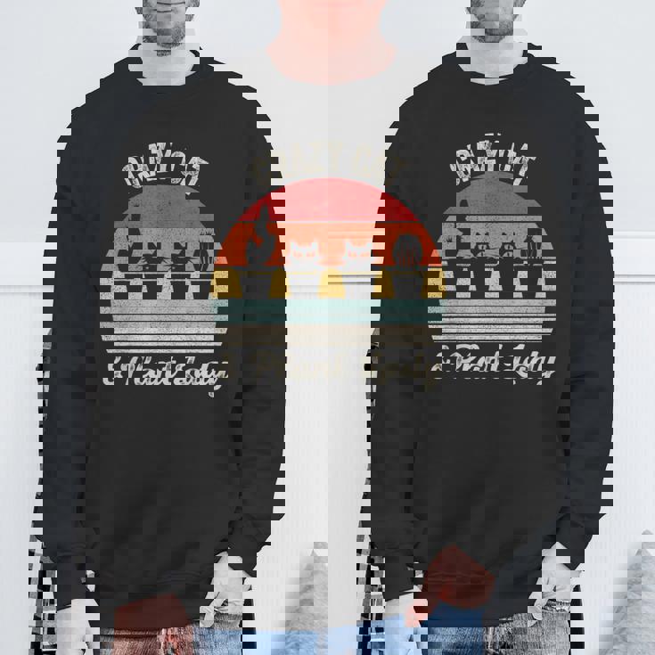 ヴィンテージ レトロ クレイジー キャット & プラント レディ サボテン 多肉植物 ママ スウェットシャツ 高齢者への贈り物