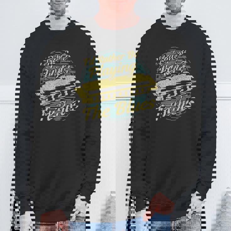 ヴィンテージスタイルの音楽家ハーモニカ ブルース スウェットシャツ 高齢者への贈り物