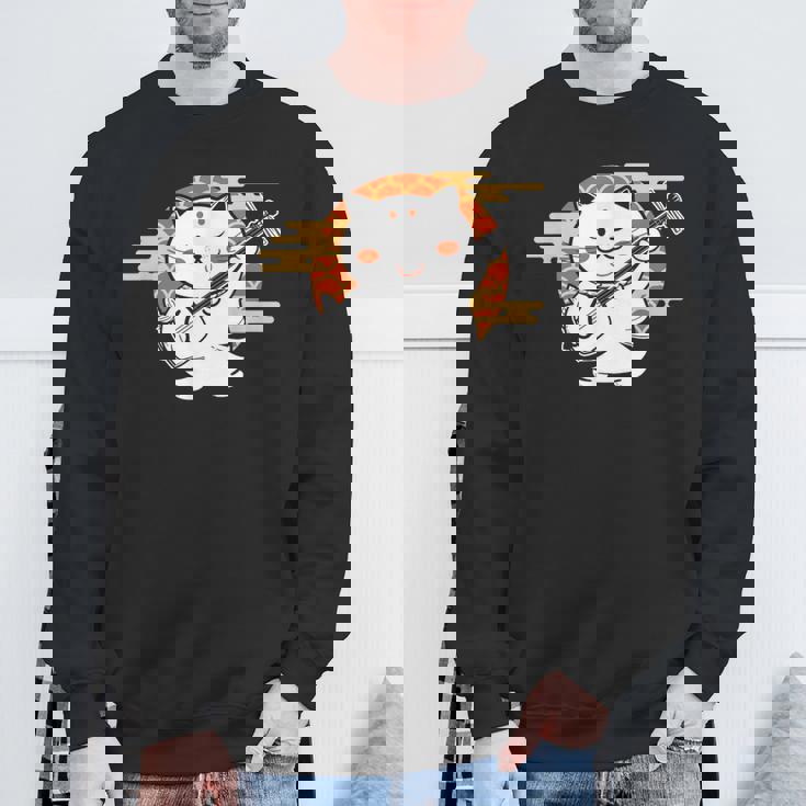 三味線で遊ぶ猫 スウェットシャツ 高齢者への贈り物