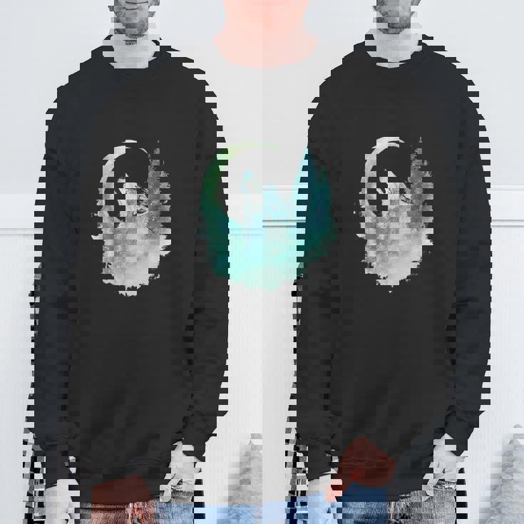 三日月の下で遠吠えするオオカミ 野生動物 スウェットシャツ 高齢者への贈り物