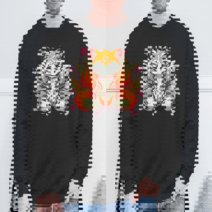 九尾 狐 きつね 日本の桜 スウェットシャツ 高齢者への贈り物