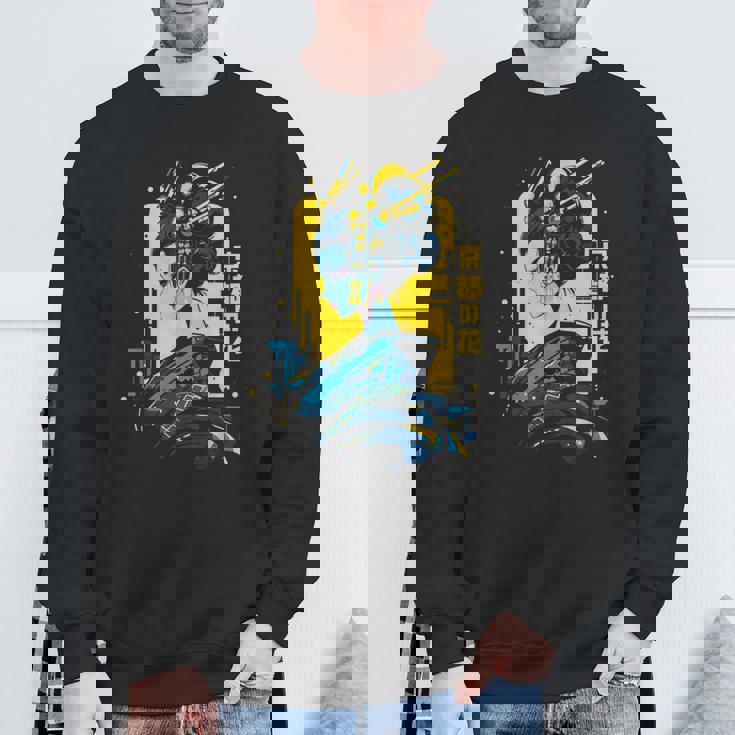 京の花、芸者イラスト サイバーパンク風 スウェットシャツ 高齢者への贈り物